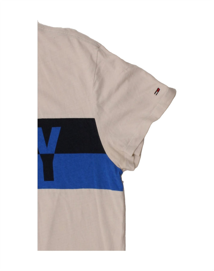 TOMMY HILFIGER Mens Graphic T-Shirt Top Medium White Colourblock Vintage Tommy Hilfiger and Second-Hand Tommy Hilfiger from Messina Hembry 