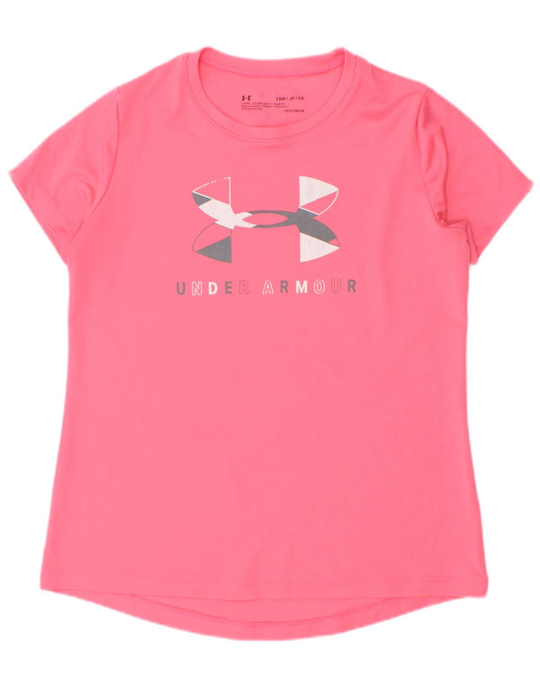 Under Armour Girls Heat Gear Graphic T-Shirt Top 7-8 Years Small Pink