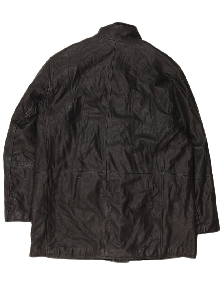 MICHEL Mens Leather Coat IT 54 2XL Black Leather