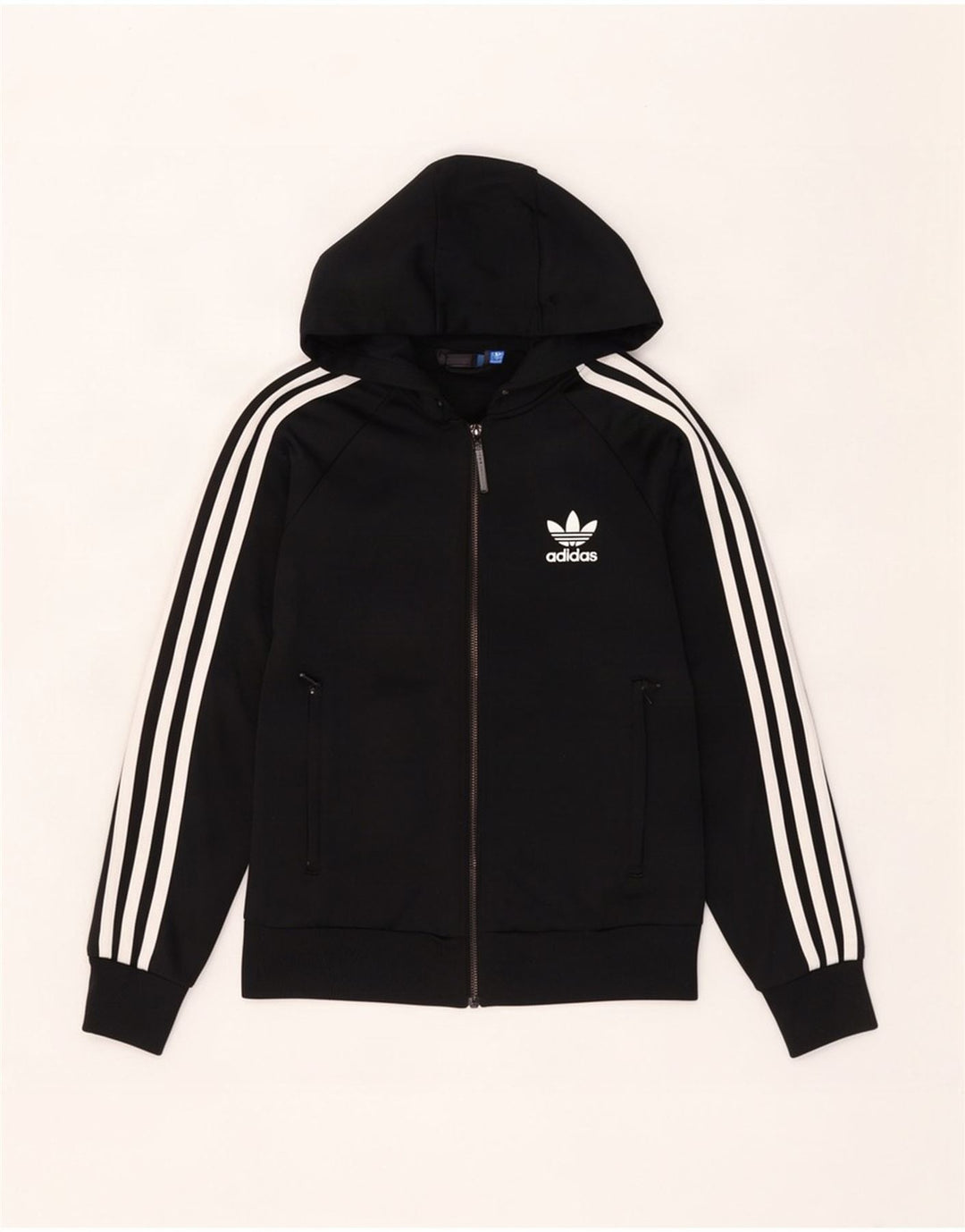 Adidas ženski pulover s kapuljačom s patentnim zatvaračem UK 8 mali crni poliester