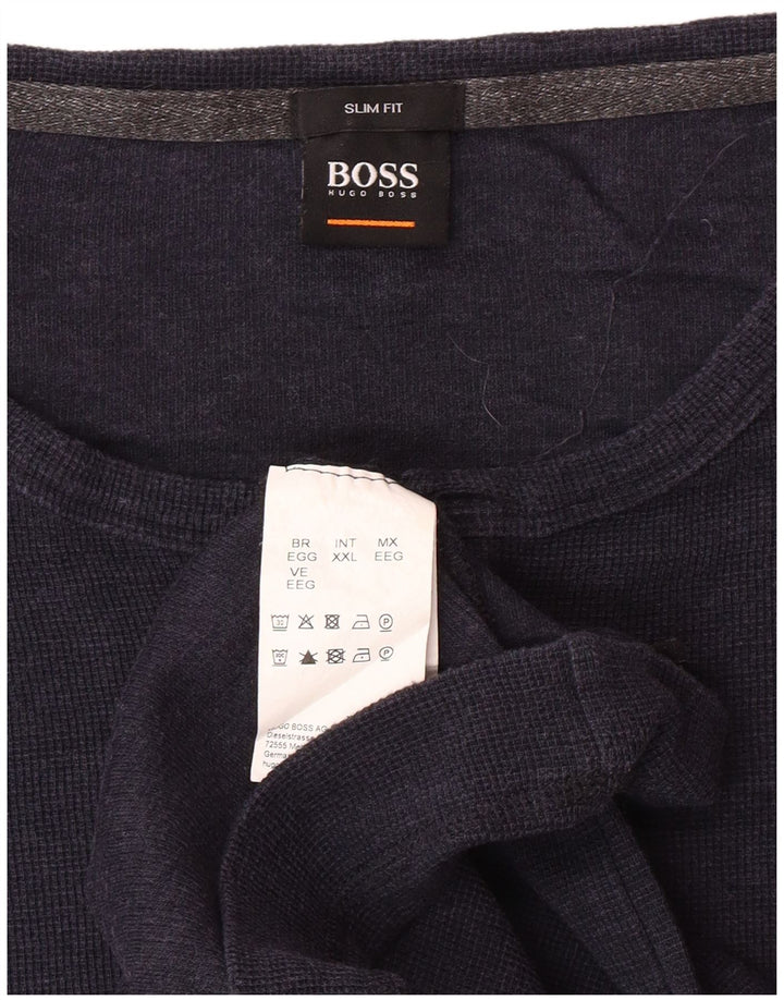 HUGO BOSS Muška uska majica dugih rukava 2XL tamnoplavi pamuk