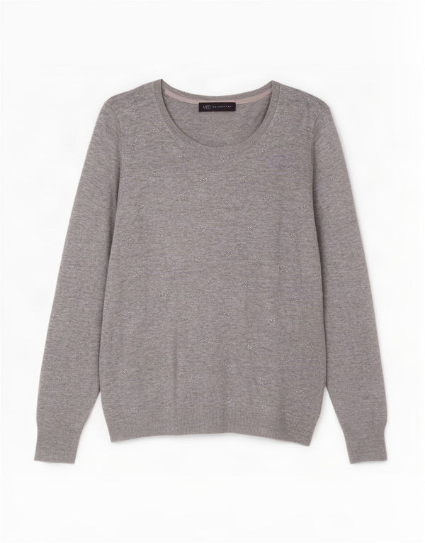 Marks & Spencer ženski džemper s veznim izrezom UK 10 Small Grey Flected
