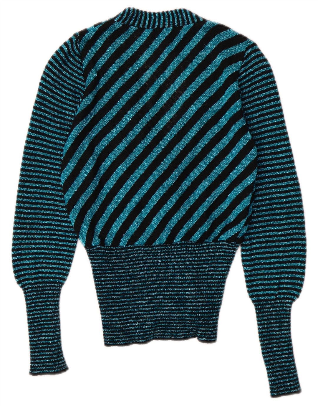 Vintage ženski kardigan džemper s V-izrezom UK 6 XS tirkizno na pruge