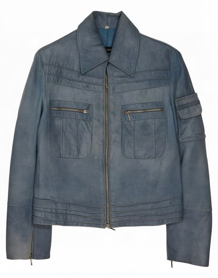Vintage ženska kožna jakna UK 10 Small Blue
