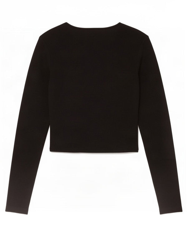 Zara Womens Crop Top Long Sleeve UK 12 Medium Black Polyester