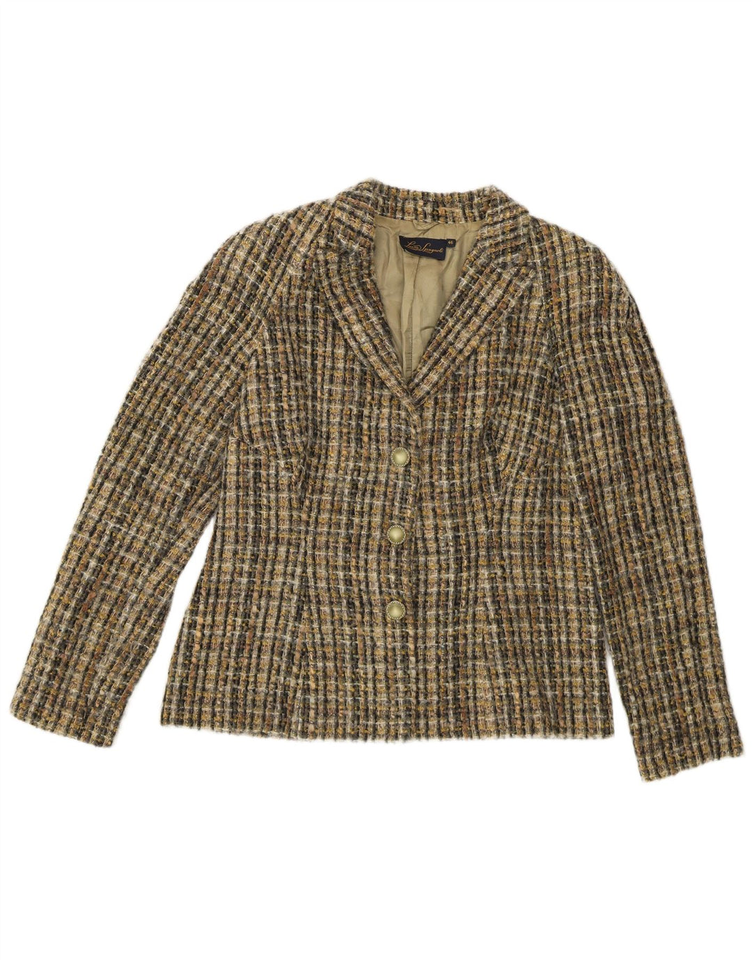 Luisa Spagnoli Ženska jakna sa 3 gumba IT 46 Veliki kaki karirani vuneni