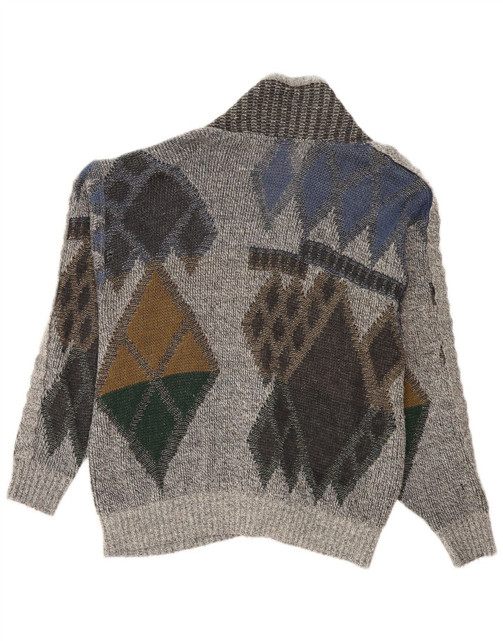 Vintage muški kardigan džemper IT 50 Srednje sivi Argyle/Diamond