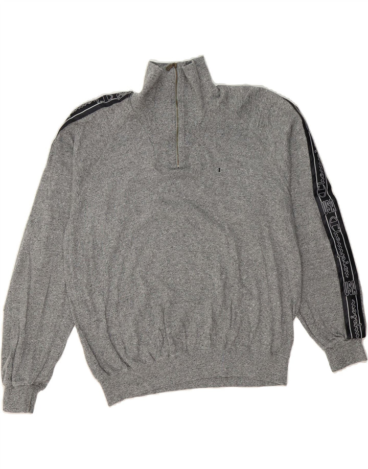 CHAMPION Womens Graphic Zip Neck Sweatshirt Jumper UK 14 Medium Grey Vintage Champion and Second-Hand Champion from Messina Hembry 