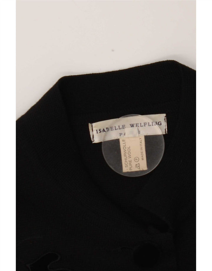 Vintage ženski sako s 5 gumba UK 10 Mala crna cvjetna djevičanska vuna