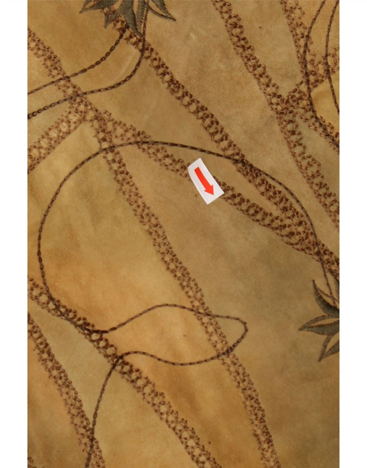 VINTAGE ženski prsluk od brušene kože EU 38 srednje smeđe cvjetne kože