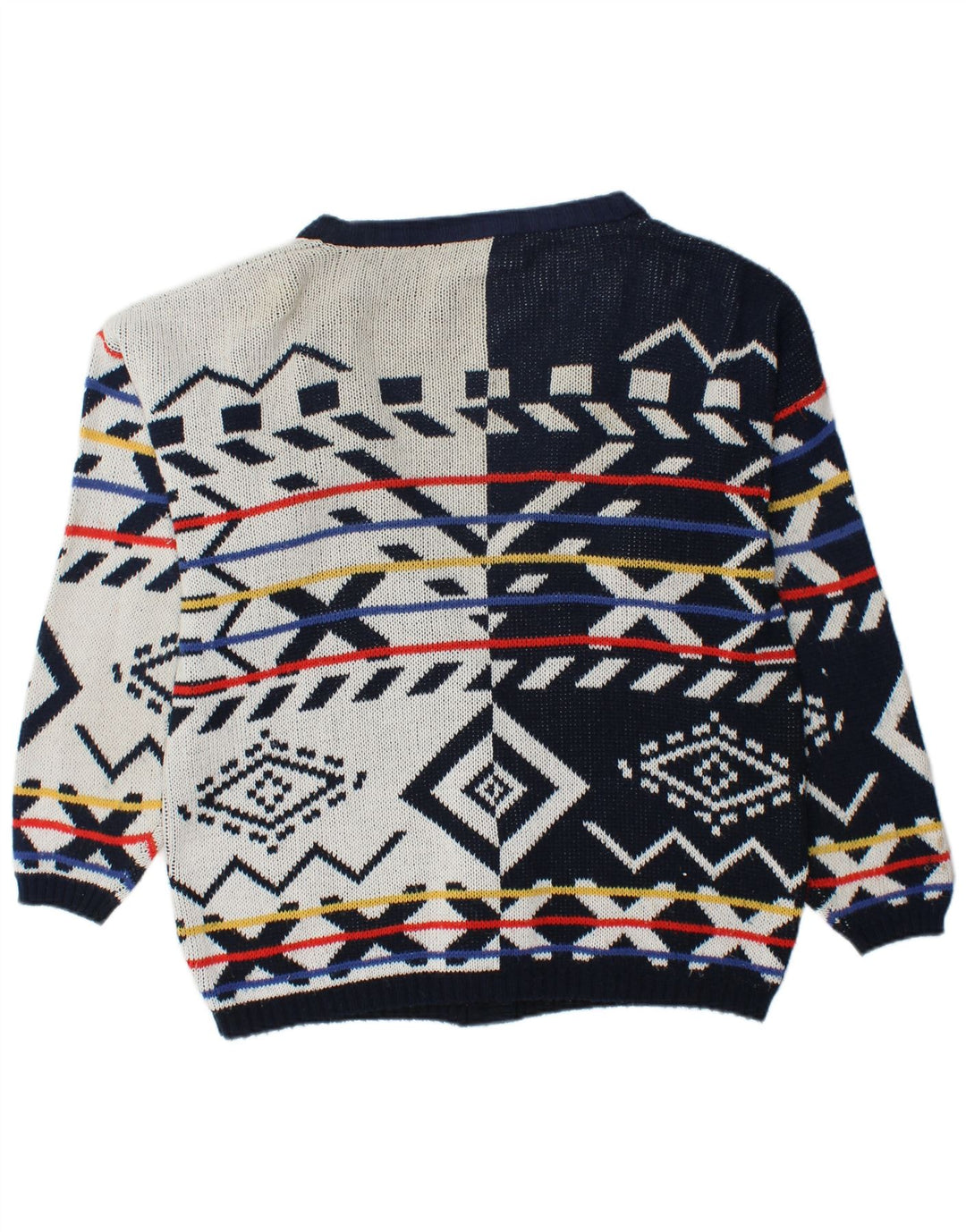 VINTAGE ženski prekomjerni kardigan pulover UK 16 Veliki tamnoplavi geometrijski