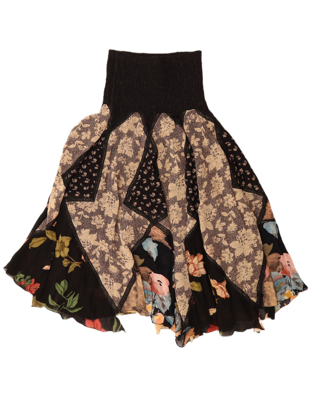 Vintage ženska asimetrična ciganska suknja W30 srednje raznobojna krpa