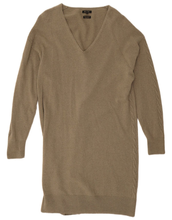 Ženska džemper haljina dugih rukava Massimo Dutti UK 14, vuna kaki boje srednje veličine