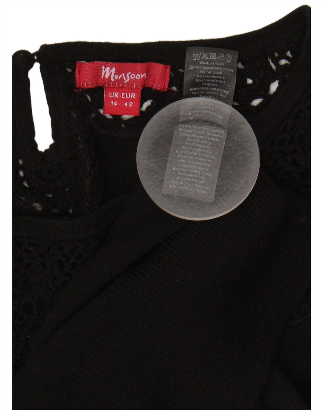 MONSOON Womens Boat Neck Jumper Sweater UK 14 Medium  Black Wool