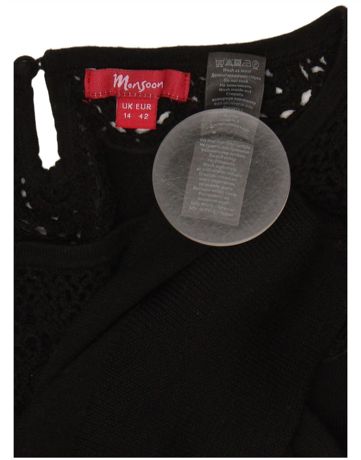 MONSOON Womens Boat Neck Jumper Sweater UK 14 Medium  Black Wool