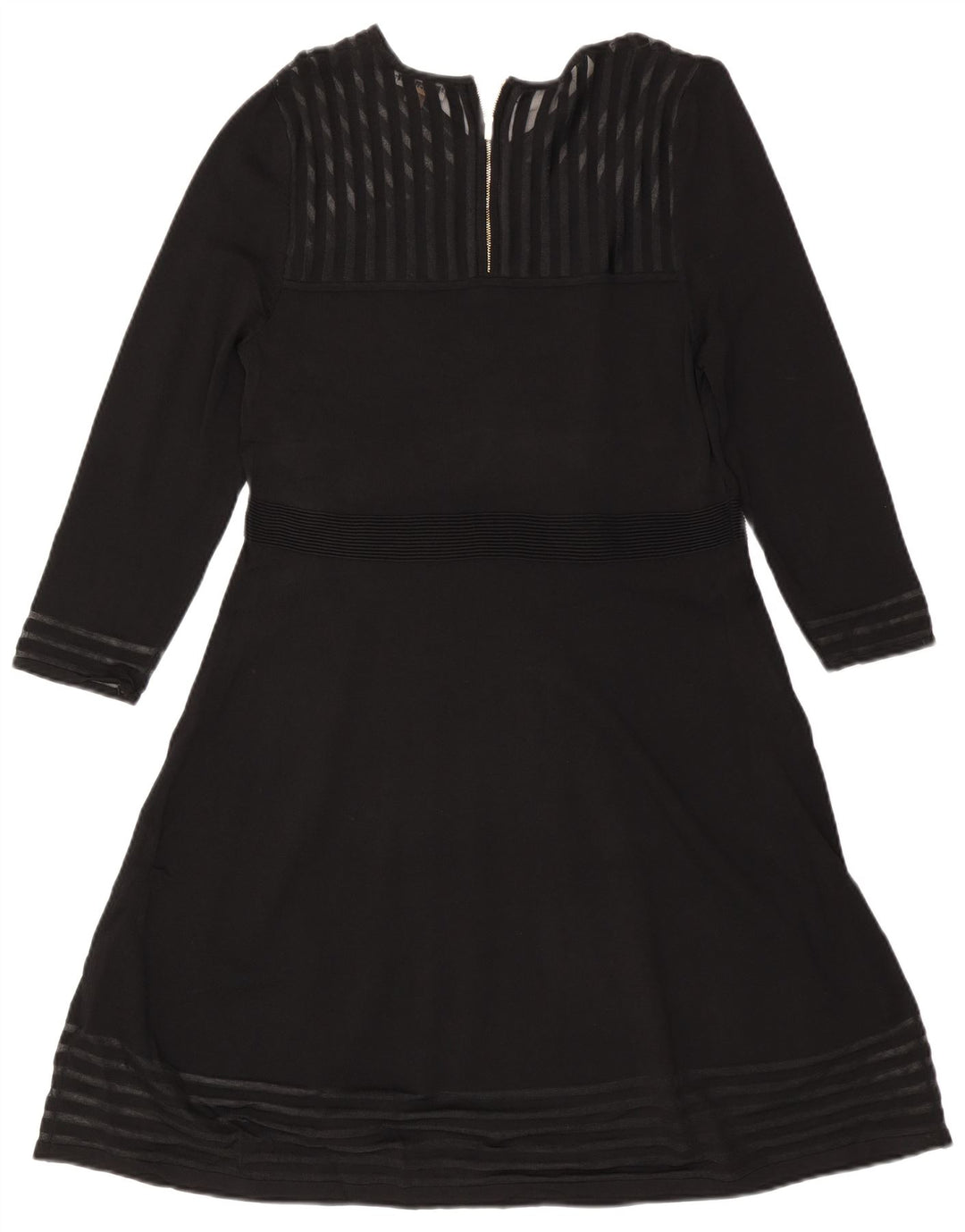 CALVIN KLEIN Ženska haljina A-kroja dugih rukava UK 18 XL Crna prugasta svila