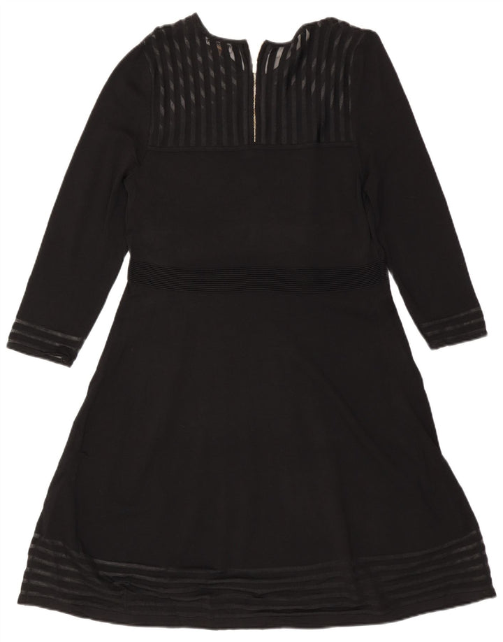 CALVIN KLEIN Ženska haljina A-kroja dugih rukava UK 18 XL Crna prugasta svila