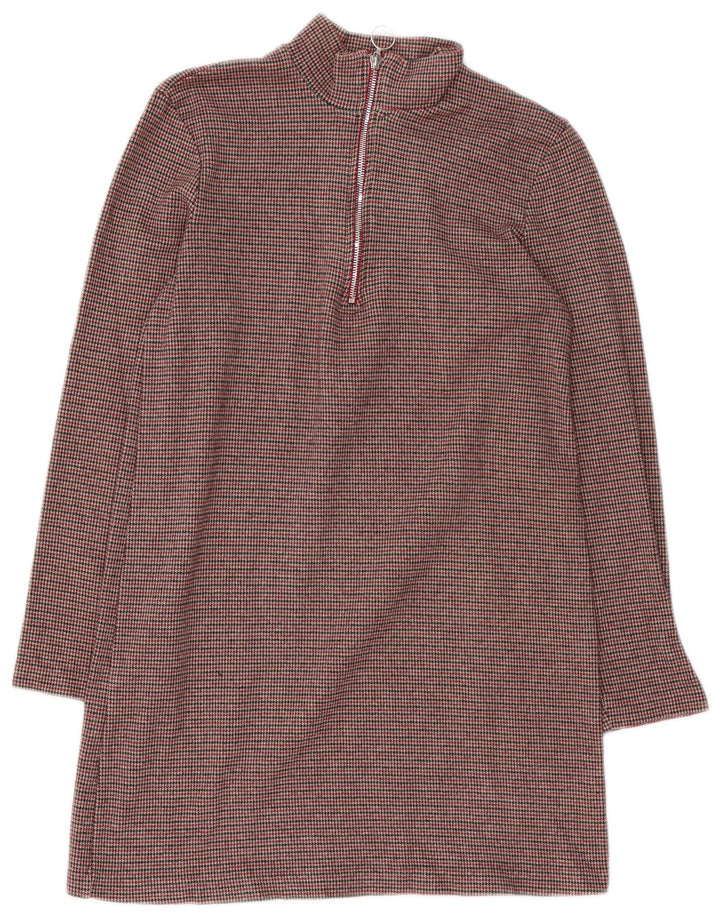 Zara ženska haljina dugih rukava na duge rukave UK 12 srednje smeđa houndstooth