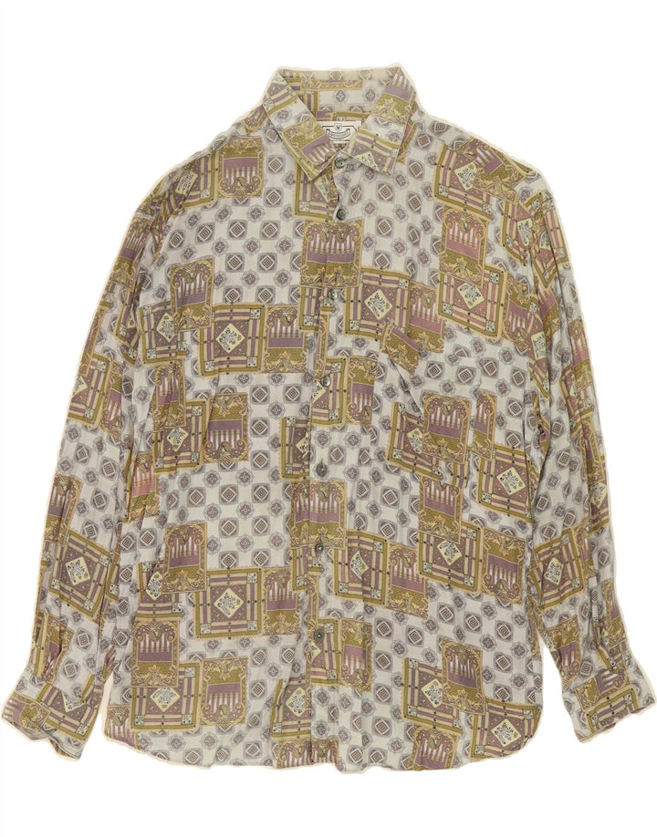 VINTAGE Mens Shirt Large Grey Patchwork Viscose Vintage Vintage and Second-Hand Vintage from Messina Hembry 