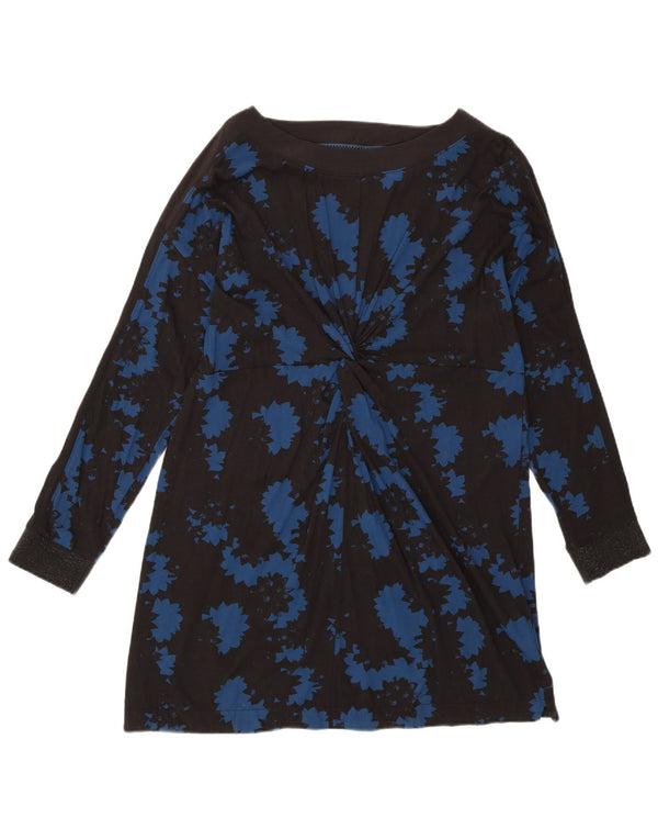 WHITE STUFF Ženska dugačka bluza Top UK 14 Veliki crni cvjetni pamuk