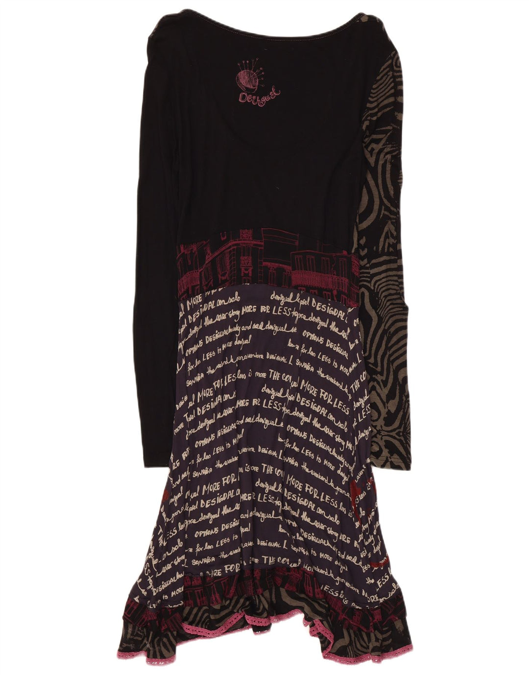 Desigual ženska grafička haljina A-kroja UK 14 velika crna patchwork haljina