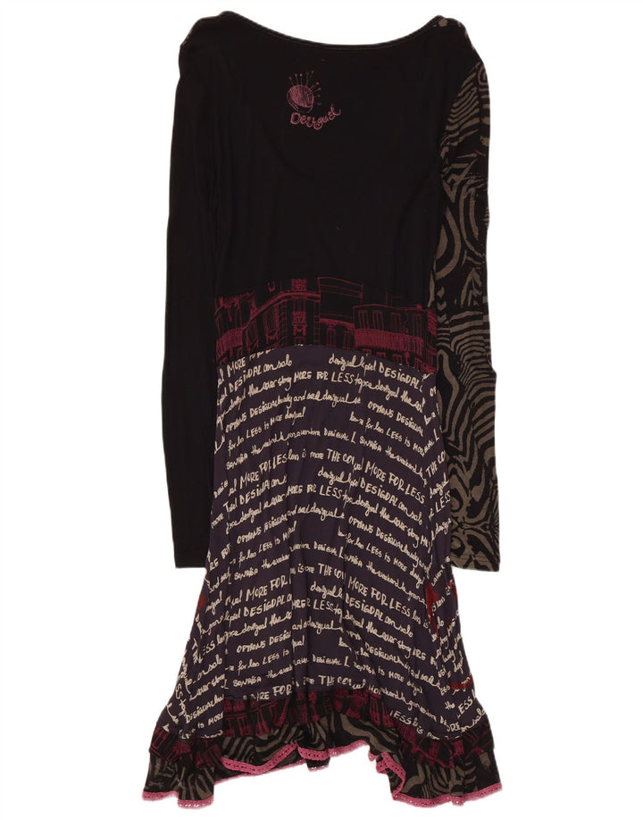 Desigual ženska grafička haljina A-kroja UK 14 velika crna patchwork haljina
