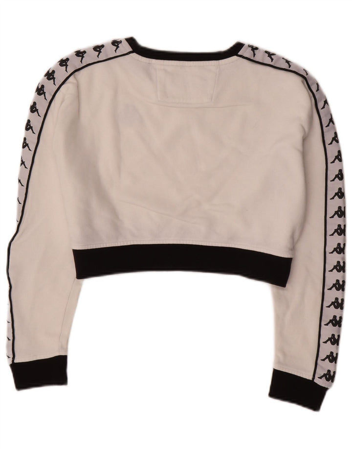 KAPPA Womens Graphic Crop Sweatshirt Jumper UK 14 Medium White Colourblock