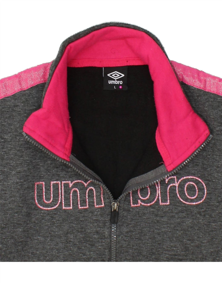 UMBRO Womens Graphic Tracksuit Top Jacket UK 14 Large Grey Cotton Vintage Umbro and Second-Hand Umbro from Messina Hembry 