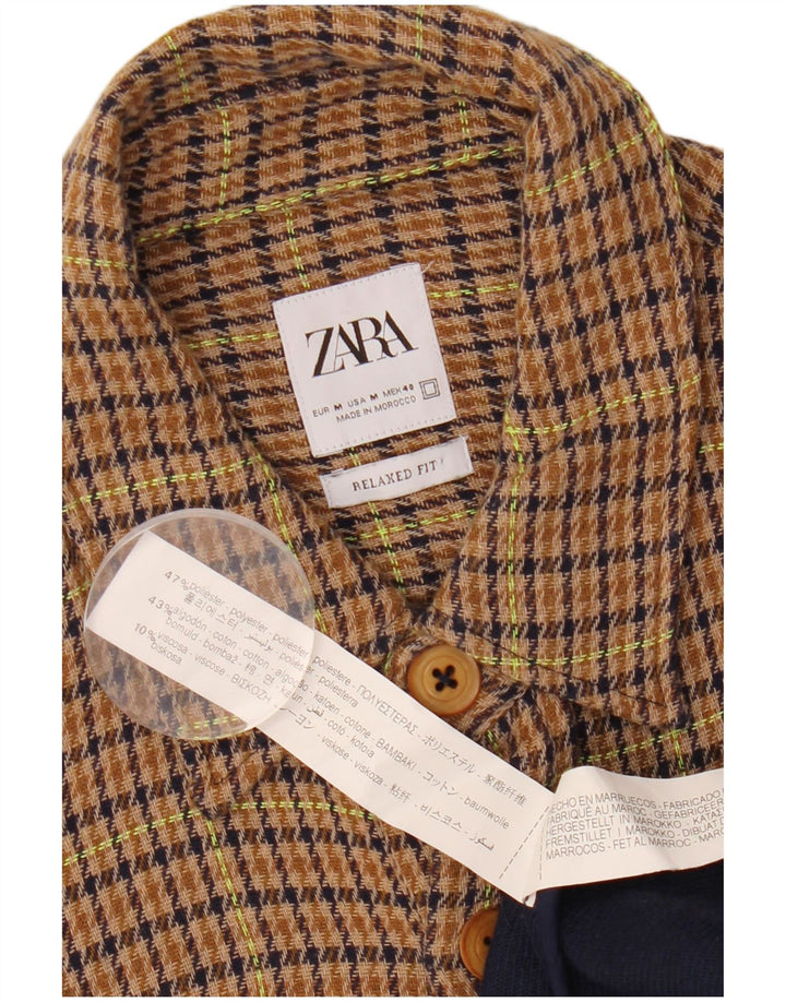 ZARA muška majica opuštenog kroja, flanelska košulja srednje smeđe boje ptičje zube