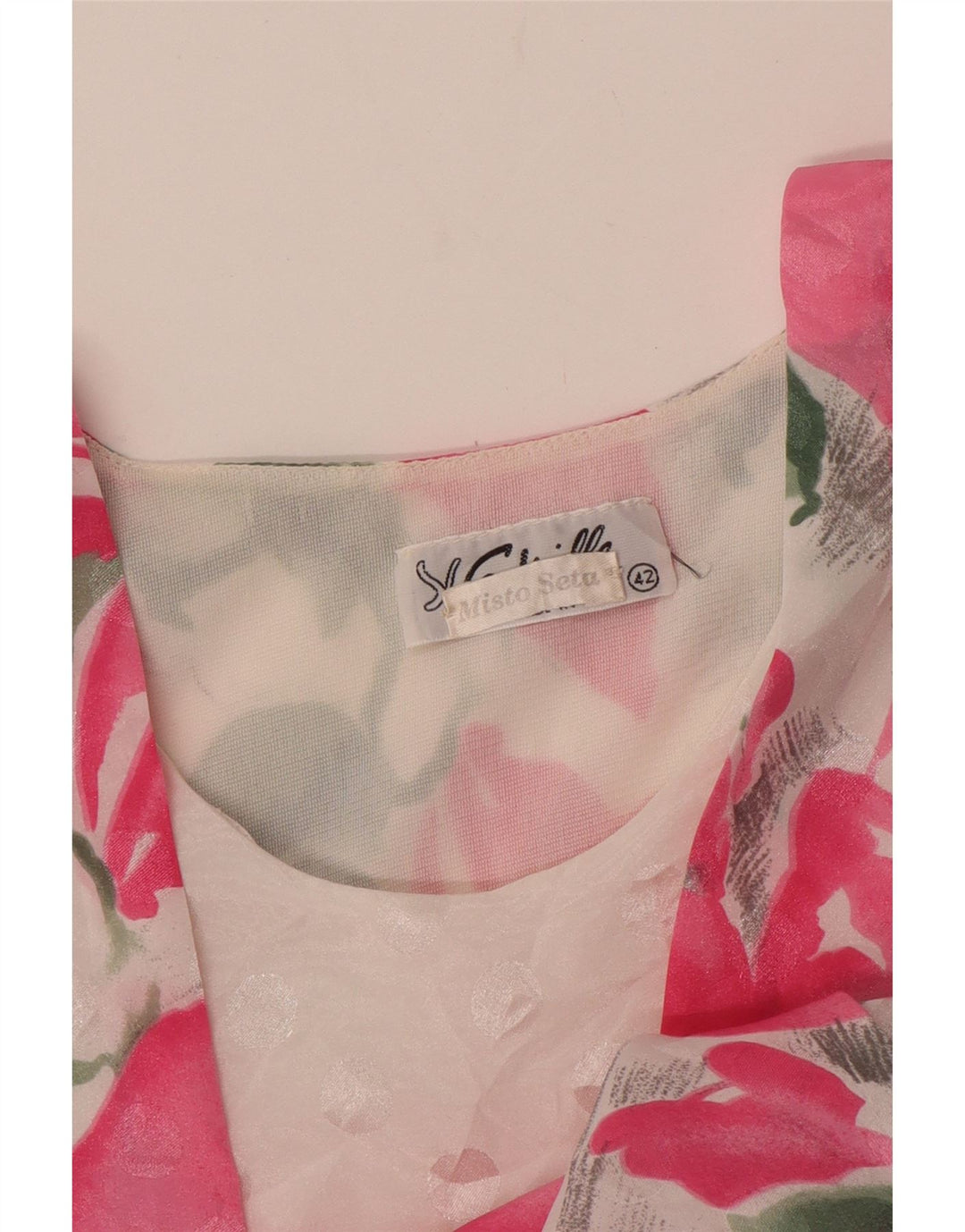 VINTAGE gornji dio ženske bluze IT 42 Srednje ružičasta cvjetna svila