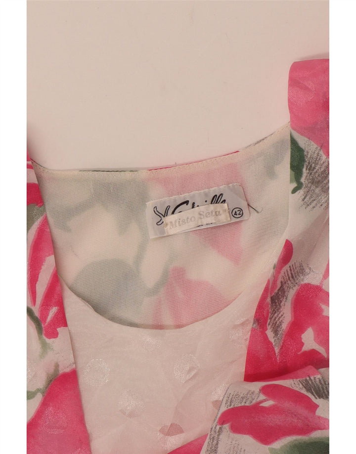 VINTAGE gornji dio ženske bluze IT 42 Srednje ružičasta cvjetna svila