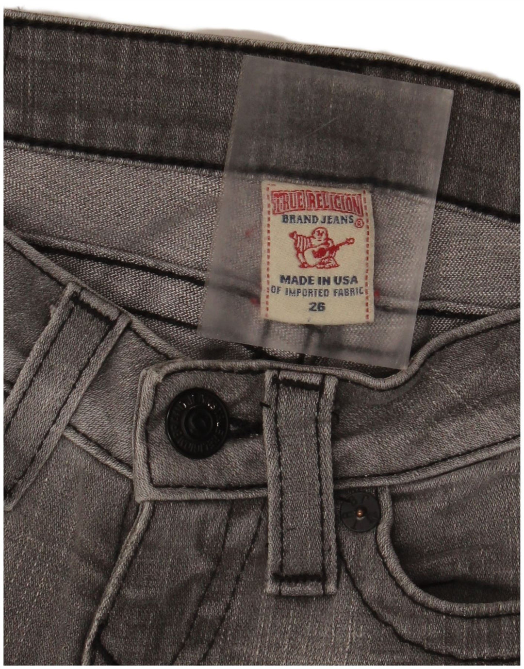 True Religion Ženske otrcane uske traperice W26 L29 sivi pamuk