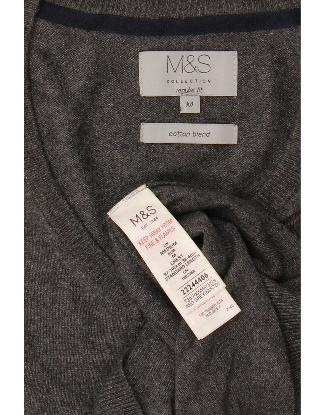 Marks & Spencer, muški džemper s V-izrezom, srednje sivi pamuk