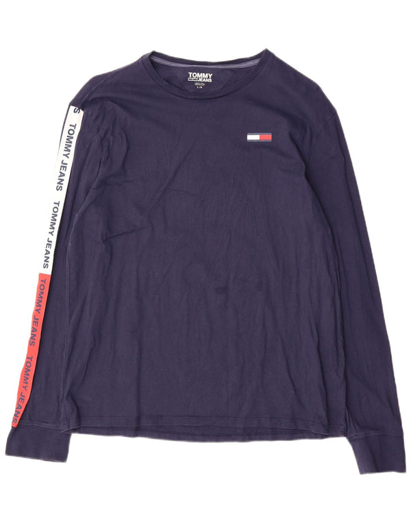 Tommy Hilfiger Mens Graphic Top Long Sleeve Large Navy Blue Colourblock