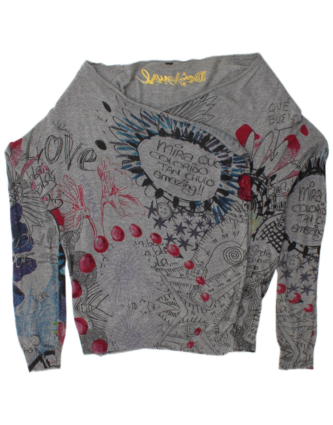 DESIGUAL Ženski kardigan džemper s grafičkim motivima UK 16 Large Grey