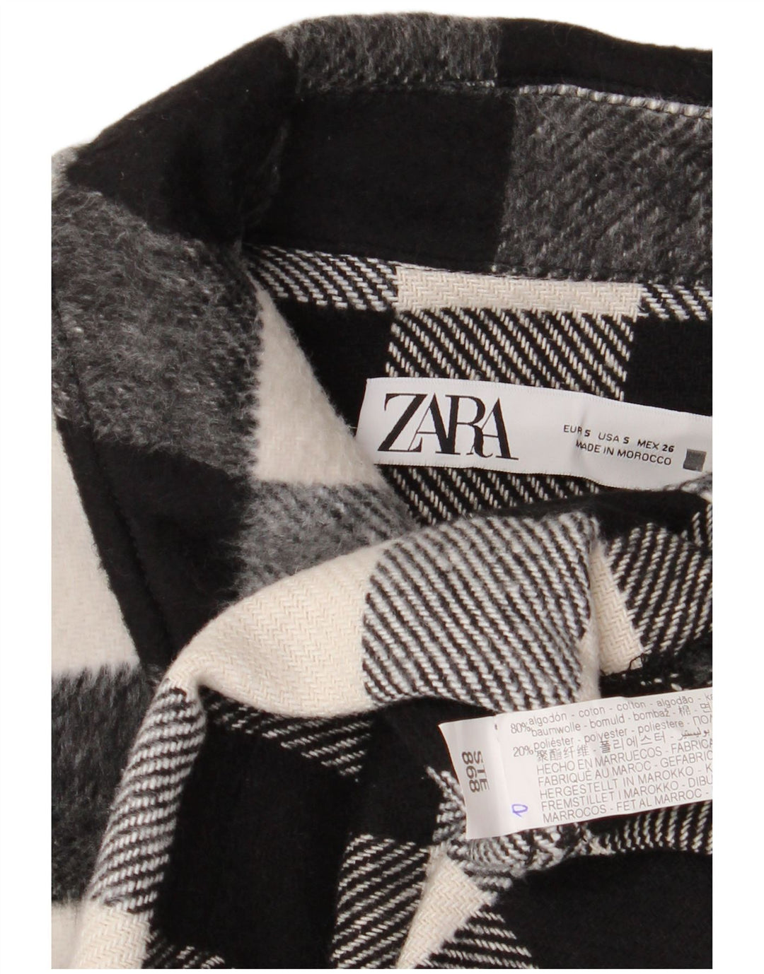 Zara ženska prekomjerna bomber jakna UK 10, mali crni pamuk od ginghama