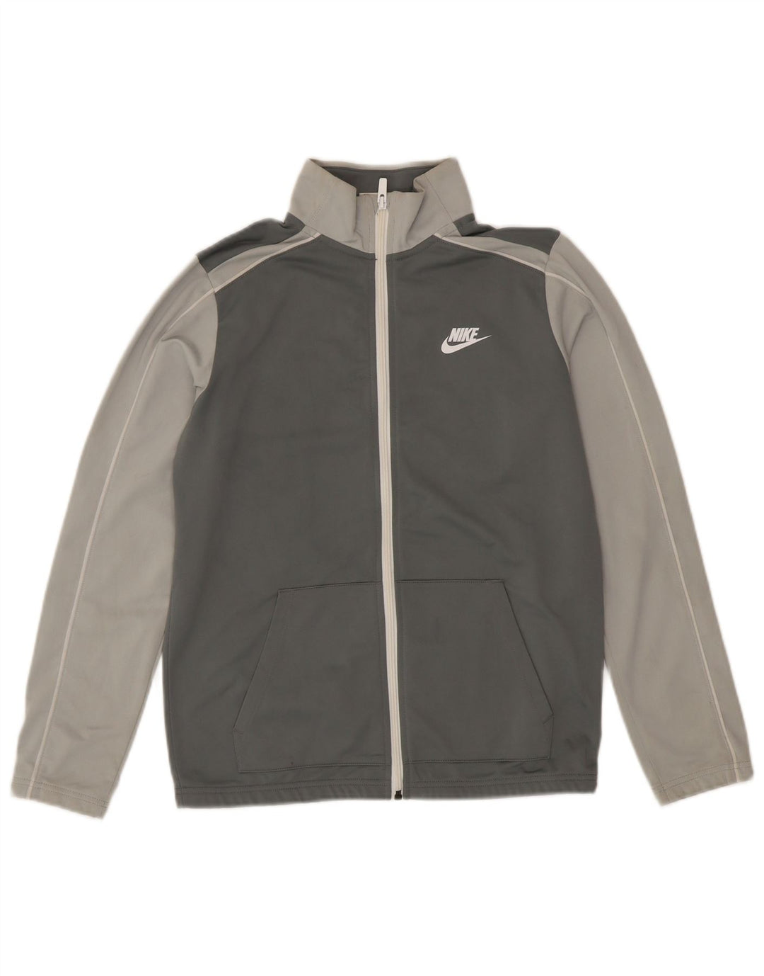 NIKE Boys Tracksuit Top Jacket 13-14 Years XL Grey Colourblock Polyester