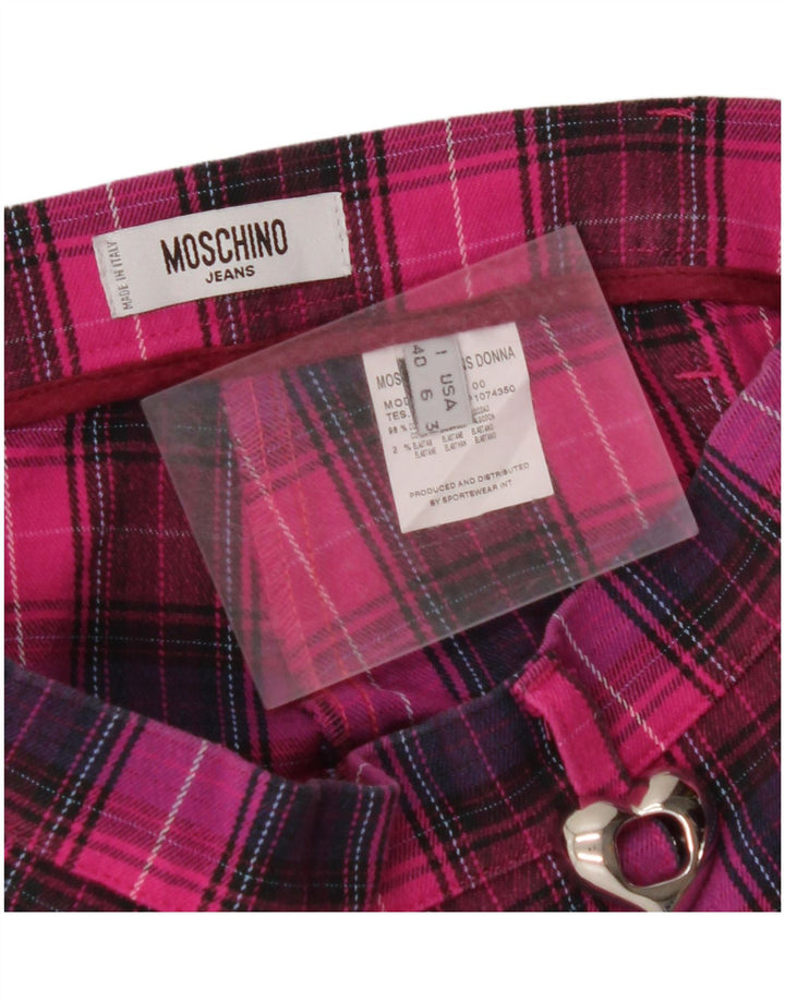 MOSCHINO ženske ravne ležerne hlače UK 10 male W28 L28 ružičasti karirani