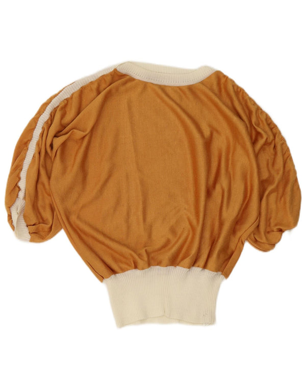 Vintage ženski džemper s 3/4 rukavima s brodskim izrezom UK 18 XL smeđi