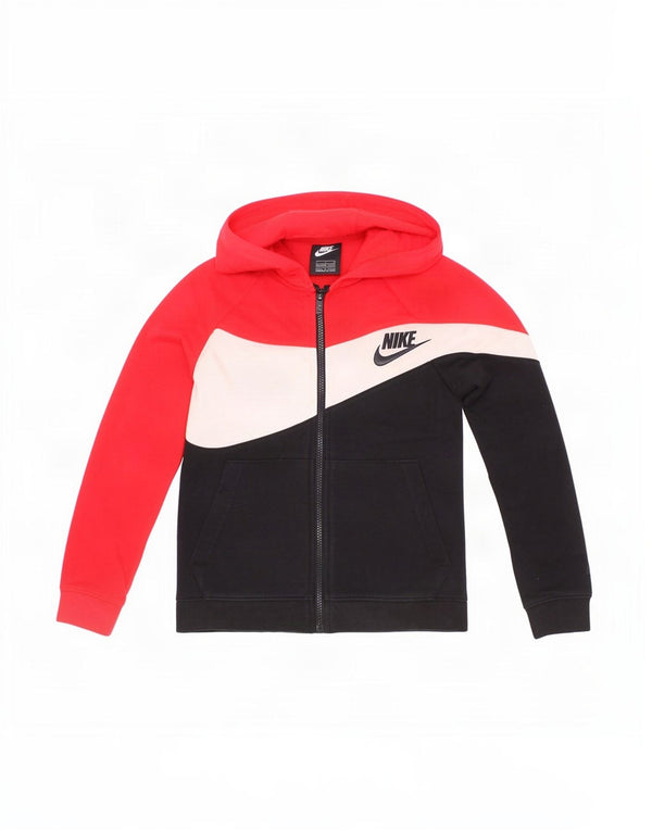 Nike Boys Graphic Zip Hoodie pulover 8-9 Years Small Red Colourblock Pamuk