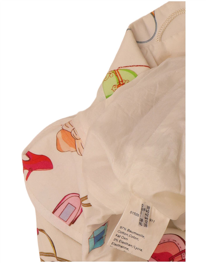 Vintage ženska jakna sako s apstraktnim uzorkom UK 12 Srednje bijeli pamuk