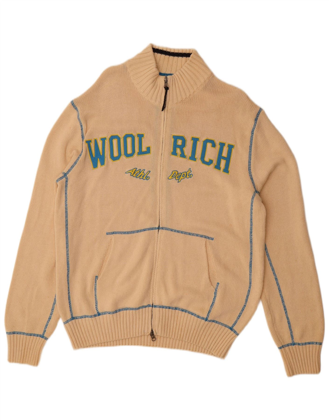 WOOLRICH Muški grafički kardigan džemper XL bež pamuk
