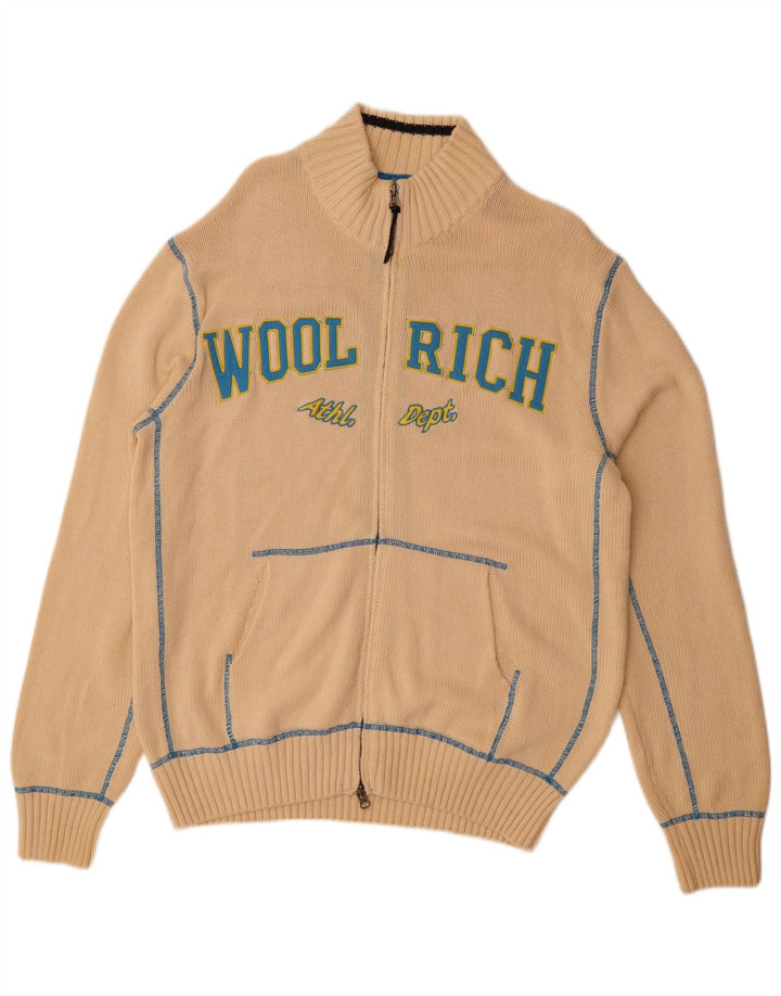 WOOLRICH Muški grafički kardigan džemper XL bež pamuk