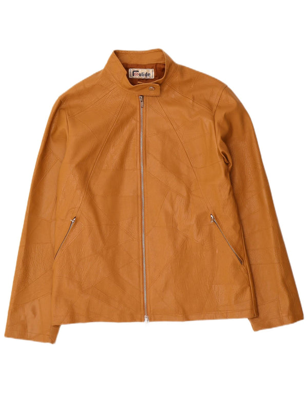 Vintage ženska jakna od umjetne kože UK 14 velika bež patchwork polivinil