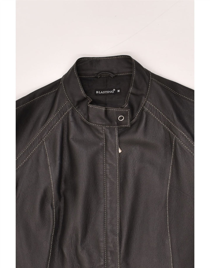 BLASTING Womens Crop Leather Jacket UK 12 Medium Black Leather | Vintage Blasting | Thrift | Second-Hand Blasting | Used Clothing | Messina Hembry 