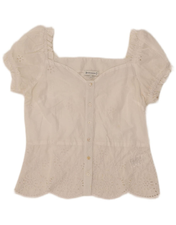 WAREHOUSE Ženska košulja kratkih rukava UK 10 Mali bijeli poliester