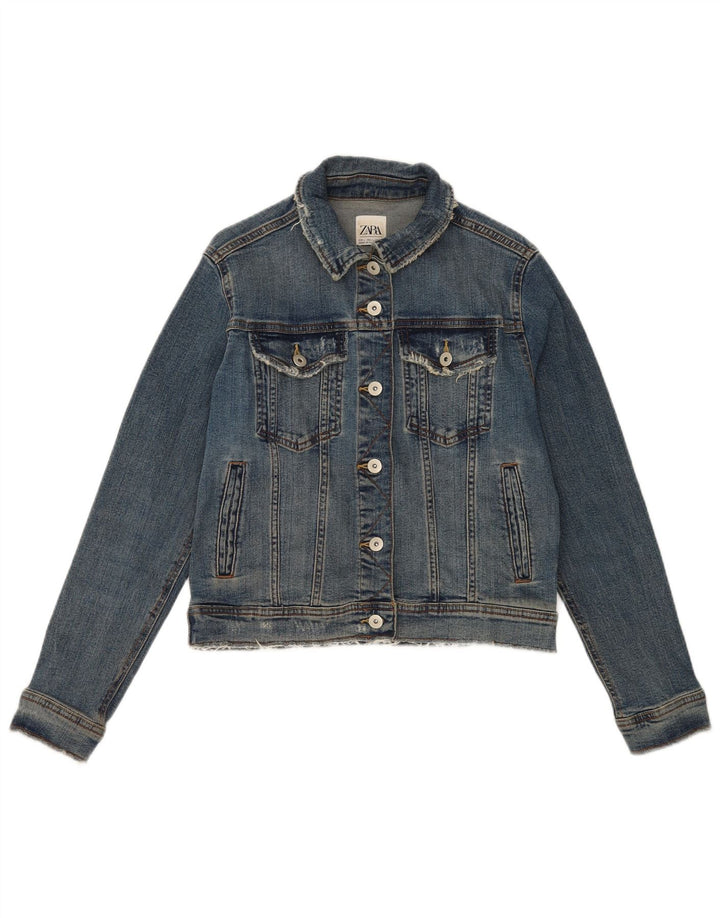 Zara ženska crop traper jakna UK 16 Large Blue Cotton
