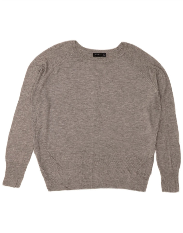 ZARA ženski džemper s morskim izrezom UK 14 Srednje siva prošarana viskoza