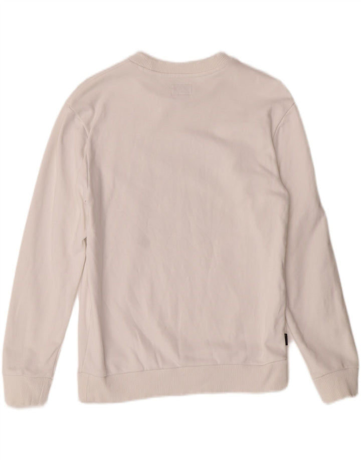 WOOLRICH Boys Graphic Sweatshirt Jumper 10-11 Years White Cotton Vintage Woolrich and Second-Hand Woolrich from Messina Hembry 