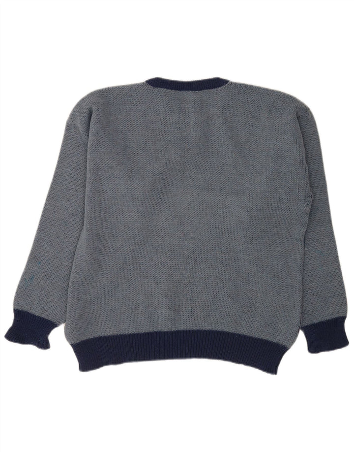 Vintage muški džemper s veznim izrezom IT 52 veliki plavi geometrijski